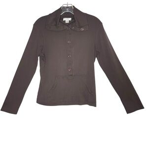 Ann Taylor LOFT Brown Button Front Pullover Sweatshirt Cotton Medium